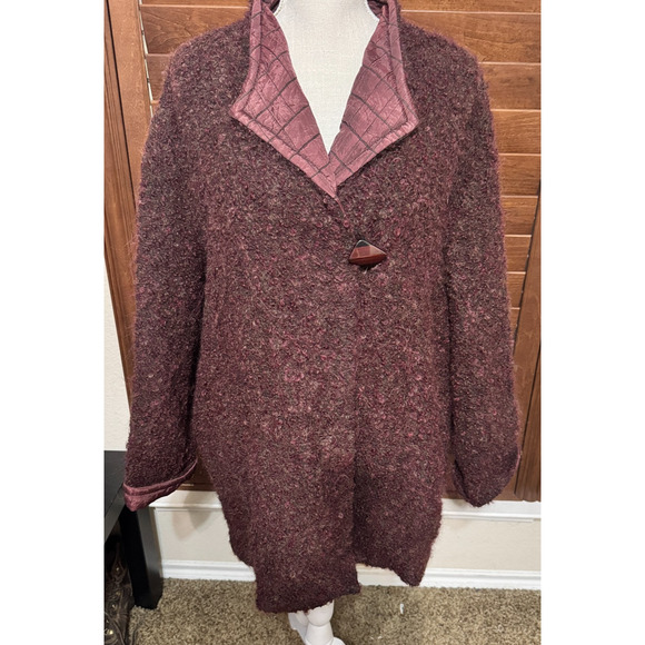 Peter Nygard Womens Coat Mohair Alpaca Wool Reversible Burgundy Jacket sz 14 - Picture 2 of 11